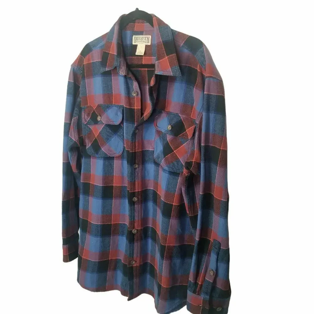 Duluth Trading Co Mens Plaid Flannel Shirt Size L Gorpcore Heavyweight Workwear